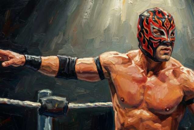 A-masked-wrestler-aiming-for-a-finishing-move