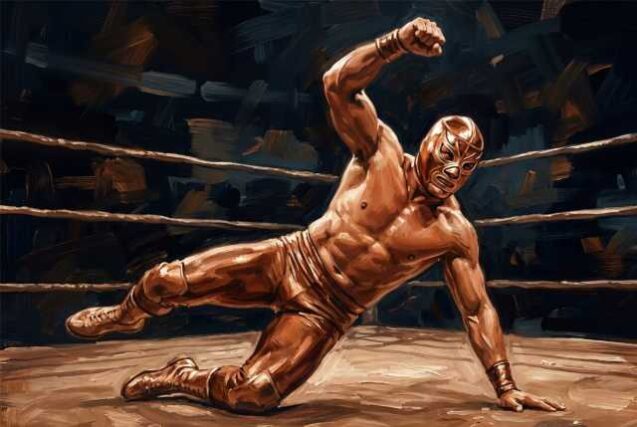 A-masked-wrestler-raising-one-hand