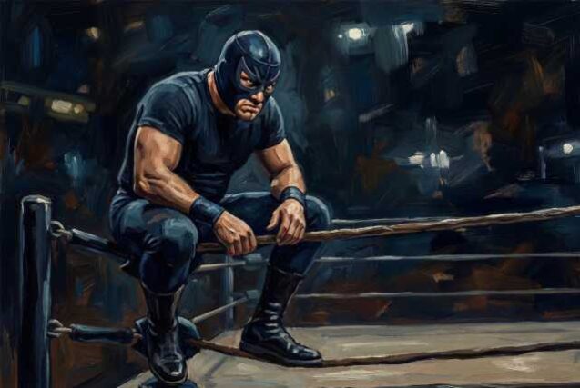 A-masked-wrestler-threatening-from-the-top-rope