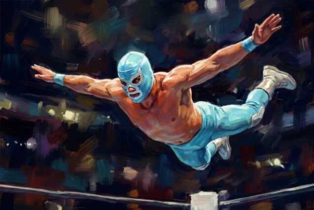 Masked-Wrestler's Flying-Body-Press